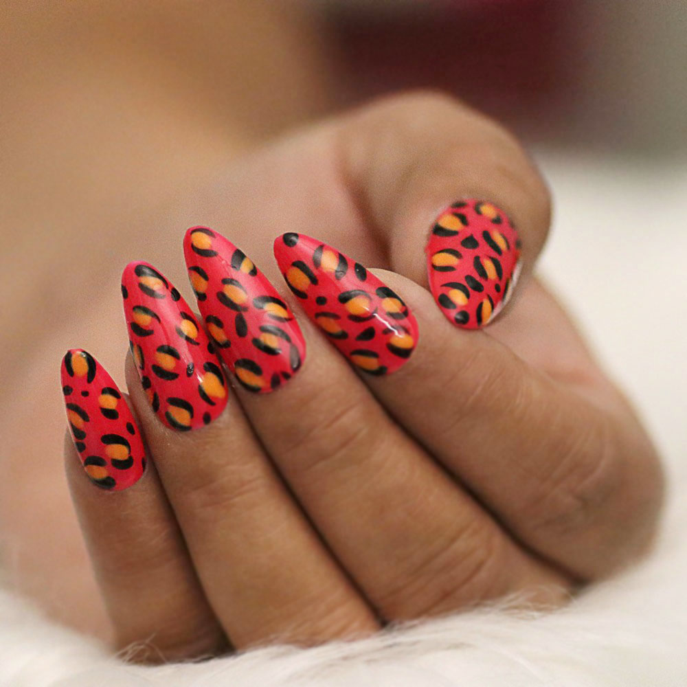 Glossy Red Leopard Print Press on Nails